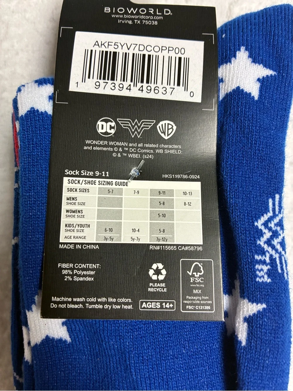 Bioworld Wonder Woman Crew Socks - Red, White, Blue